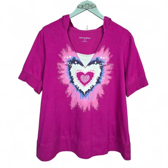 Fashion Bug Tops - Fashion Bug Pink Hoodie‎ With Heart Graphic Women's Size 1X